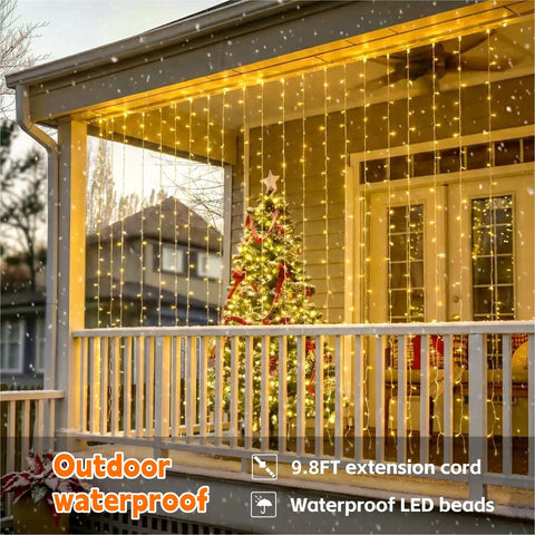 Cozy Bedroom Curtain Lights 200 LED Fairy String Lights 6.6x6.6 Feet Warm White With Remote 8 Modes for porch decor