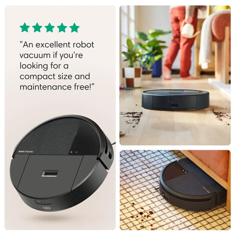 Roomba 205 DustCompactor Vacuum Robot With No Dock Needed and 60 Days Between Empties cleaning wood and tile floors.