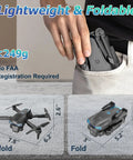 Foldable 1080P Drone With Camera For Kids And Beginners Easy To Fly Toy Gift showing compact size in pocket and unfolded dimensions