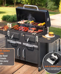 Two Independent Charcoal Grillin Zones With An Oversized 620 Square Inch Cooking Area Storage Cabinet Individual Lifting Charcoal Trays Foldable Side Tables And Built In Thermometer For Outdoor Patio Balcony