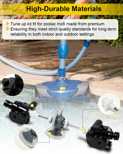 Replacement Tune Up Kit For MX6 MX8 MX6EL MX8EL Pool Cleaners With OEM Grade Parts Including Flex Power Turbine Drive Shafts Bearings Tracks And Directional Devices A B, black and white components