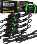 Heavy Duty Retractable Ratchet Straps 4 Pack 2 Inch By 10 Feet Features 3033 Pound Capacity with storage bag and hooks