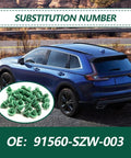 Heavy Duty Nylon Door Trim Panel Fasteners 30 Pack Solid Retainer Clips displayed with blue SUV, perfect for Honda and Acura repairs.