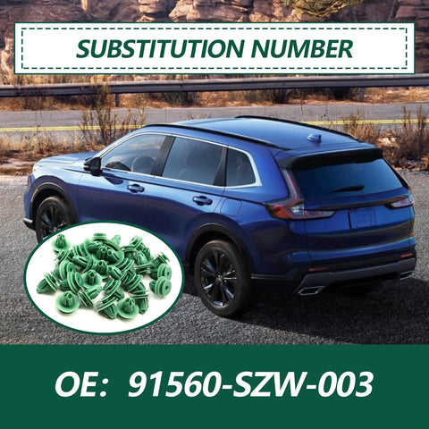 Heavy Duty Nylon Door Trim Panel Fasteners 30 Pack Solid Retainer Clips displayed with blue SUV, perfect for Honda and Acura repairs.