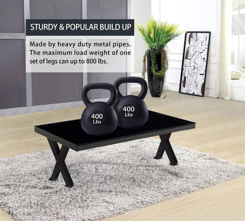 X Shape 16 Inch Iron Bench Legs Set Of 2 For DIY Coffee Table Black Powder Coat Beefy Heavy Duty Metal Table Legs With 800 Lb Load