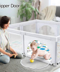 Extra Large Baby Playpen With Mat 79 By 71 Inches For Toddlers And Infants Safety Gate Play Yard in light gray with zipper door