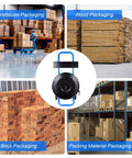 Heavy Duty Strapping Cart Rolling Dispenser Stand For 8 Inch Poly And Steel Coils Smart Mobile Workstation Keeping Gear Within Arm Reach For Pain Free Packouts Today, shown with various packaging materials.