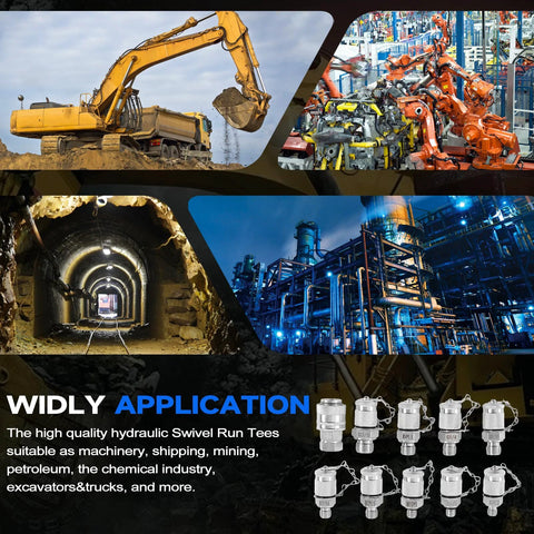 10-piece silver hydraulic test connector set with tee fittings for construction machinery and excavators