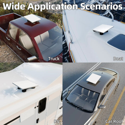 Starlink Mini Car Magnetic Roof Mount For Truck, Boat, And RV, Heavy Duty 4 Magnet System With 300 Pounds Pull installed on vehicles