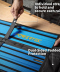 Shop Favorite Track Saw Guide Rail Extender Kit Featuring Two 55 Inch Aluminum Tracks with secure straps and padded protection.