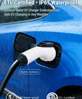 Heavy Duty 17 Ft Ev Charger Extension Cable 50A Sae J1772 Plug And Play 240V Level 2 Fast Charging IP67 Waterproof connection in rain.