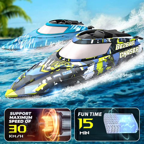 2 Pack 12 Inch Fast RC Boats Reach 30 KPH In Lakes Pools And Salt Water With A Portable Carry Case zooming through water