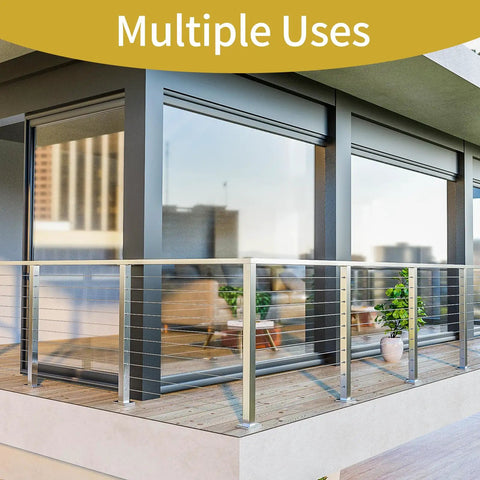 36 Inch Stainless Steel Square Cable Railing Post 2x2 With L Shape Holes For Corner Install on balcony deck