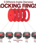 Five Pack Locking Reducer Rings For Router Plate Upgrade Professional Grade red rings with different sizes for precise fitting.