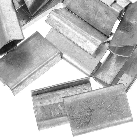 Close-up of metal seals from Sturdy Plastic Strapping Kit With Iron Buckle 1Kg Pack Of Banding Clips And Seals For Heavy Duty Industrial Strapping