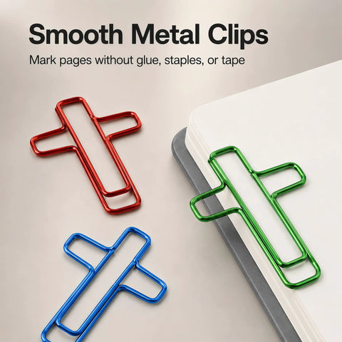 Cross Paper Clips Set Featuring 120 Multicolor Metal Bookmark Clips in Clear Storage Box for Christian Journaling Bible Study