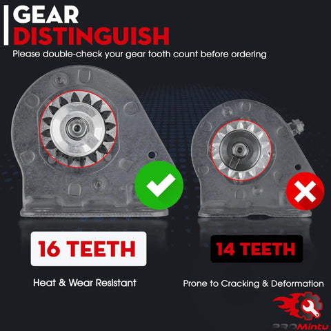 Comparison of 16 teeth and 14 teeth gears for Beefed Up Drop In Starter Motor Replacement for John Deere Riding Lawn Mower GX85.