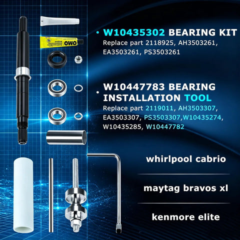 W10435302 Tub Seal And Bearing Kit With Drive Shaft Replacement for Whirlpool Cabrio, Maytag Bravos XL, Kenmore Oasis.