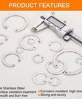 12mm Internal Retaining Ring Circlip Kit 100 Pcs 304 Stainless Steel Internal Circlip Snap Rings C Clips GB893 For Grooved Shafts Studs