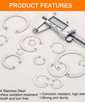 50 Pcs 16.6mm Inner Retaining Ring Circlip 304 Stainless Steel Snap Rings C Clips GB893 for Grooved Shafts Studs