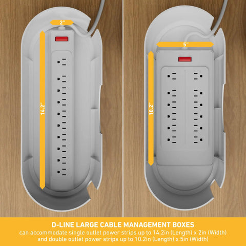 Large White Cable Management Box For Power Strips And Cords, Floor Outlet Hideaway, top view with power strip inside