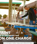 Tough As Nails 18V Cordless Airless Paint Sprayer With Advanced HEA Tech used for painting a picnic table outdoors.