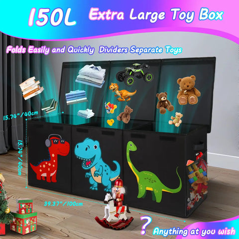 Giant Collapsible Toy Box With Lids Extra Large 40x16x16 Inches Storage Chest For Kids Playrooms with toys inside