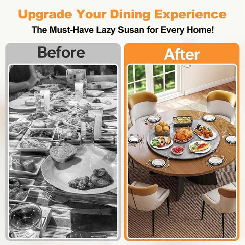 Before and after dining setup with Marble Lazy Susan Turntable For Kitchen And Dining Countertop Organizer Sintered Stone Rotating Serving Tray 360 Degree Spin Easy To Clean Brown 40 Inch.