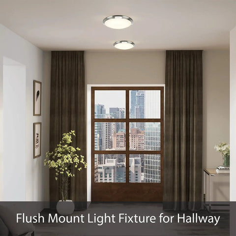 Three Light Semi Flush Mount Ceiling Light In Brushed Nickel With Patterned Glass Shade installed in modern hallway