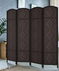 Tall Six Foot Room Divider Four Panel Privacy Screen Freestanding Wall Partition Dark Coffee Finish With Foldable Panels And Two Way Hinges