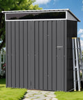 5x3 Ft Outdoor Storage Shed With Window, Metal Garden Shed, Lockable Single Door, in a backyard setting.