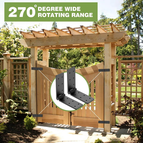Heavy Duty Gate Hinges 270 Degree Folding Butt Hinges installed on wooden backyard gate
