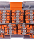 DIY Friendly Lever Nut Inline Wire Connectors 221 Series 87-Piece Case Set with easy grip levers and clear body in case