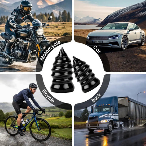 Collage with motorcycle, car, bicycle, and truck, showcasing 40 Piece Tire Repair Kit With Two Sizes Of Screw In Rubber Nails for vehicles