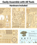 Flatlay of laser-cut sheets for 3D Wooden Airship Puzzle Kit for Adults and Teens I Hands-On DIY Model to Build I No Glue Needed
