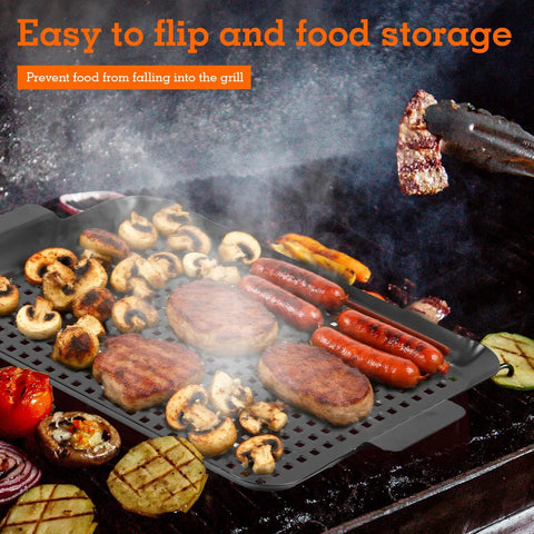Two Pack Grill Topper For Outdoor Grill Nonstick Enamel Coated Carbon Steel Durable holding sausages and vegetables on grill
