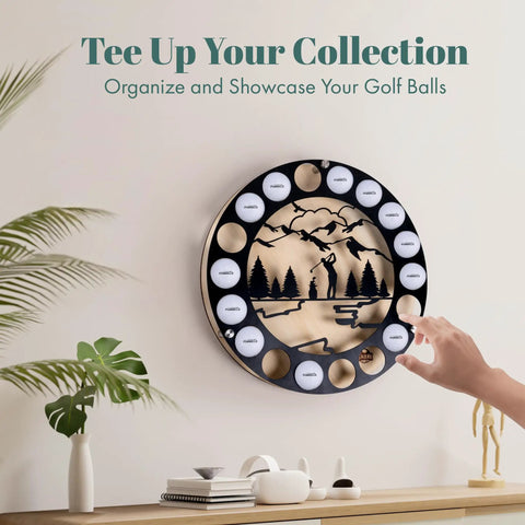 18 Ball Golf Ball Display Case Wall Mount with Metal and Wood Frame Custom Wooden Backing Drill Free Mounting