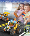 Kids playing with Rad 4 In 1 Robotic Building Kit for Kids and Adults With Remote and App Control Rechargeable RC Bot