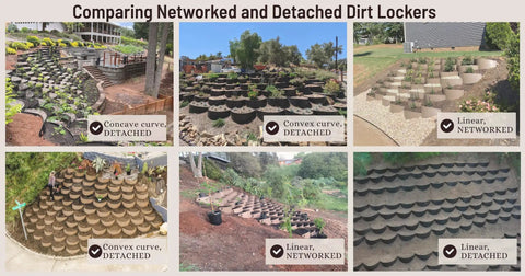 Comparison of networked and detached Dirt Lockers for Steep Slope Terracing System 10 Pack Easy Install Detached Landscape Retaining Wall And Erosion Control Kit For Hillsides Sloped Yards And Gardens For Quick Setup And Long Lasting Performance.