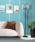 Crystal Floor Lamp With Modern Elegance In Classic Black For Living Room, Bedroom Or Office beside a beige sofa and green plant