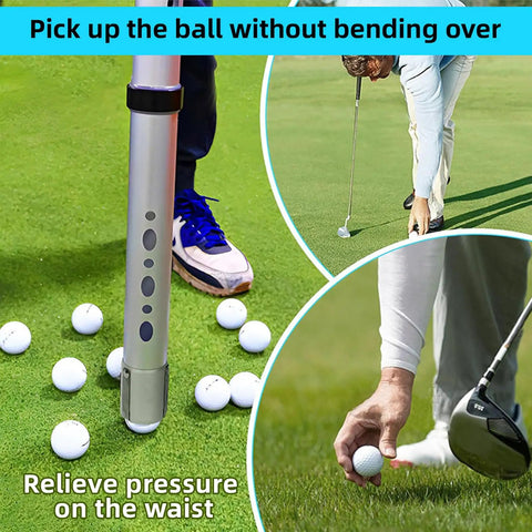 Aluminum Alloy Golf Ball Retriever With Storage Bag, Detachable Pick Up Tube, Holds 24 Golf Balls in use on the green