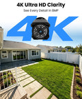 4 Pack 4K 8MP PoE Security Cameras Wired Bullet IP66 Waterproof Outdoor Indoor Surveillance Cams in backyard setting.