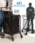 Large Folding Utility Shopping Cart With Removable Liner Heavy Duty Steel Frame 360 Degree Swivel Wheels 110 Lb Capacity shown with model