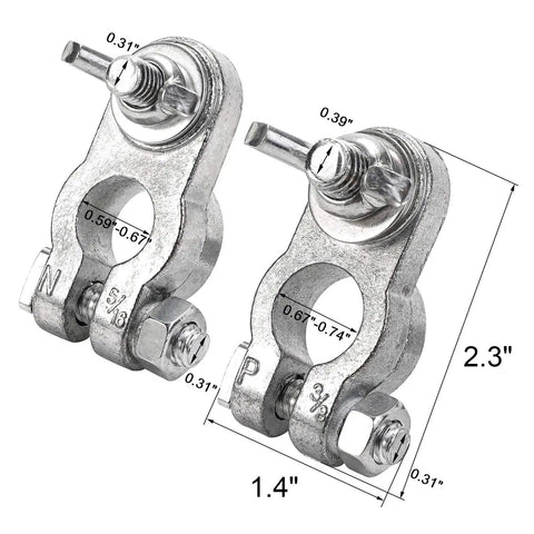 Zinc Alloy Battery Terminal Ends With Wing Nut Connectors For Cars Trucks Vans RVs And Boats 1 Pair Marked P And N For Easy Recognition Three Eighths Inch Positive Terminal Five Sixteenths Inch Negative High Conductivity Anti Corrosion diagram