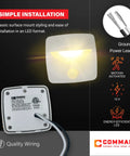 12V LED Motion Activated Step Light For RVs Campers And Trailers Surface Mount With Clear Lens White Frame 2 Pack 2.5 By 2.5 Inch Includes Hardware And Connectors Durable Lighting For Boats, front and wiring view