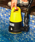 Powerful Submersible Sump Pump 5000 GPH High Flow With 25 Ft 1.5 Inch Discharge Hose Kit 1 HP Portable in pool edge.