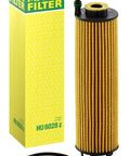 Premium Engine Oil Filter Cartridge HU 6028 Z Direct Drop In Replacement For Mercedes Benz with packaging and gasket displayed