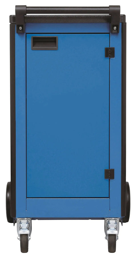 Back view of Mobile Tool Cart With Eight Deep Drawers Rock Solid Build Smooth Glide Casters Heavy Duty Workshop Organizer.