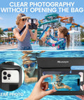 Woman using 2 Pack Waterproof Fanny Packs For Women And Men With IPX8 Submersible Dry Pouch Belt Bag, child swimming underwater