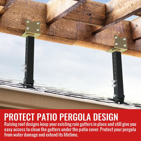 Beefy Heavy Duty Adjustable Roof Riser Brackets Kit For Patio Pergola Saddle Mounts Steel Beams 0 To 90 Degree Angles Height Adjustable 12 To 18 Inches Pergola Roof Beam Mounts Three Pack Black Gold